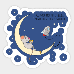 mouse flyes to the moon for cheese Sticker